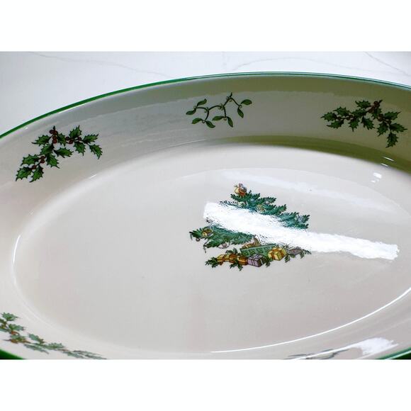 Spode Christmas Tree 11" Oval Serving Bowl Oven to Table Made in England - Picture 5 of 7